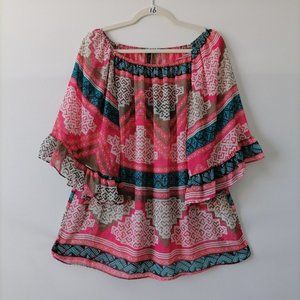 Emma Rose Womens Multicolor Off The Shoulder Geometric Blouse Top Size Medium